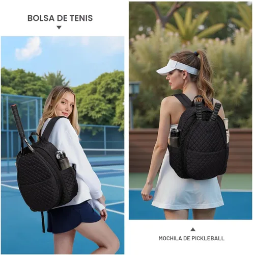 Miniatura 2 de Sucipi Bolsas de tenis para mujeres, Mochila bolsa acolchada para raqueta de tenis para raqueta de tenis, palas de pickleball, bádminton Negro