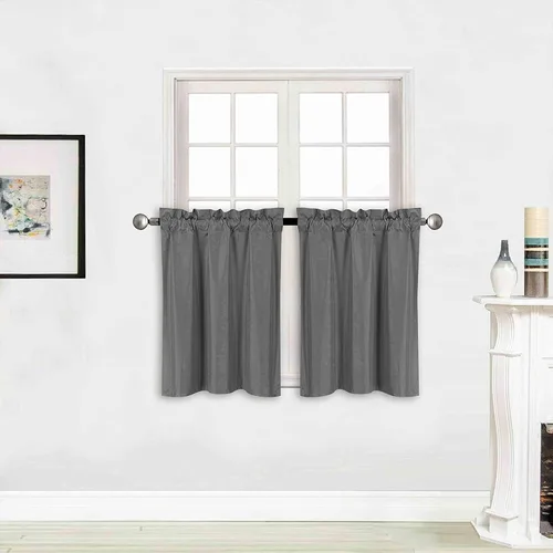 Home Collection - Juego de 2 cortinas opacas largas y cortas de color liso 100% blackout con ojales y bolsillo para cortinero de cocina, comedor,