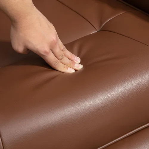 Miniatura 8 de HOMCOM Sillón reclinable manual de piel sintética, silla de salón ajustable con reposapiés, apoyabrazos y base de madera envuelta para sala de Marrón