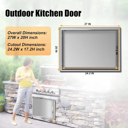 Miniatura 2 de Puertas de cocina al aire libre de 27 pulgadas de ancho x 20 pulgadas de alto, puertas de acceso para barbacoa de acero inoxidable de montaje