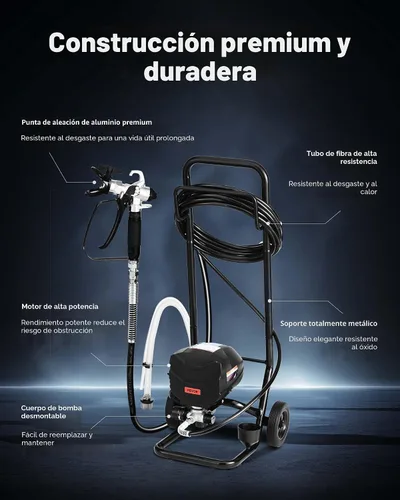 Miniatura 6 de VEVOR Pulverizador de pintura sin aire, 650 W, 3000 PSI de alta presión sin aire con carro, cepillo de limpieza, manguera, barra de extensión