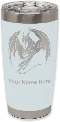 Miniatura 17 de LaserGram Vaso aislado al vacío de 20 onzas, dragón, grabado personalizado incluido (negro)