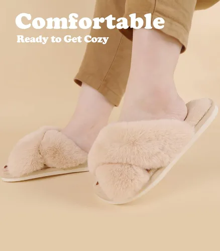 Miniatura 2 de Ankis - Pantuflas negras, grises y blancas para mujer, mullidas, afelpadas y cómodas con banda cruzada, espuma viscoelástica y punta abierta