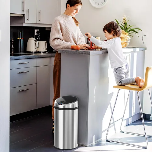 Miniatura 5 de iTouchless Cubo de basura con sensor sin contacto de 8 galones con sistema de filtro de olor, cubo de basura redondo de acero inoxidable de 30 Plata