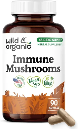 Wild & Organic Cápsulas de complejo de hongos inmunes – 8 suplementos de mezcla de hongos para apoyo inmunológico con cola de pavo, polvo de chaga y