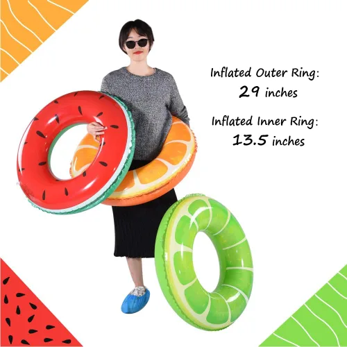 Miniatura 2 de Flotador de piscina de frutas, anillo de tubo de natación de sandía naranja y limón, tubo interior inflable para fiesta de piscina para niños, 3