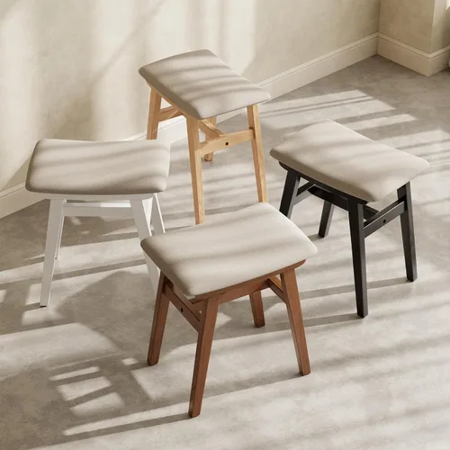 Miniatura 9 de Muwuele Taburete de tocador de madera maciza, silla de maquillaje compacta con cojín de sillín, asiento de esponja de alto rebote cubierto de lino