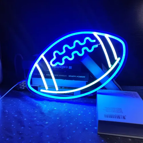Miniatura 5 de Letreros de neón azules con forma de fútbol, luces de neón para decoración de pared, letrero de luz LED para dormitorio, niños, sala