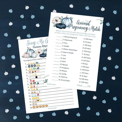 Miniatura 2 de DISTINCTIVS Blue Little Pumpkin - Paquete de juego para baby shower, tarjetas de actividades de baby shower, 20 tarjetas de doble cara