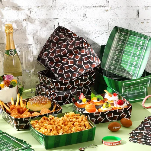 Miniatura 2 de Teling Paquete de 36 suministros para fiestas de fútbol grandes de 5 libras, bandejas de platos de fútbol de papel, botes de comida, botes