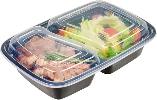 Miniatura 11 de Asporto - Cajas para llevar con compartimentos de 32 onzas, 50 recipientes para preparar comidas para microondas, 2 compartimentos, con tapas
