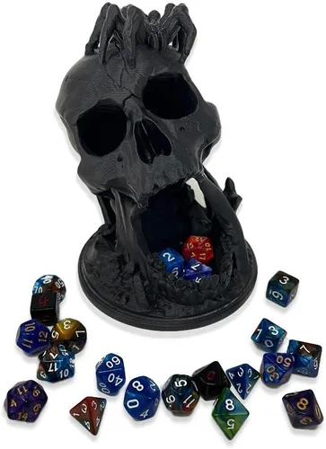 MunnyGrubbers - Torre de dados de calavera de 6.5 pulgadas - Fabricado en Estados Unidos - (Juego de dados D20 aleatorios de 7 piezas incluidas) -