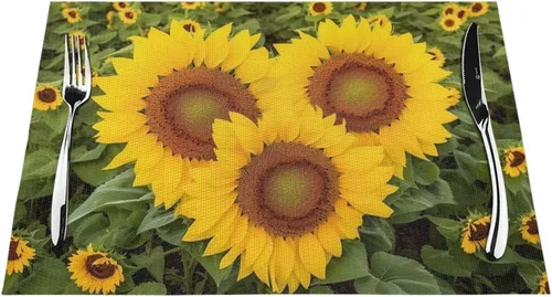 Miniatura 5 de Juego de 1 manteles individuales en forma de corazón de vinilo de PVC con forma de girasol, resistentes al calor, manteles individuales