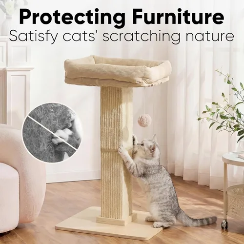 Miniatura 4 de FUKUMARU Poste rascador para gatos, estilo moderno, postes altos para rascar con percha para gatos y adultos, torre rascador grande para gatos