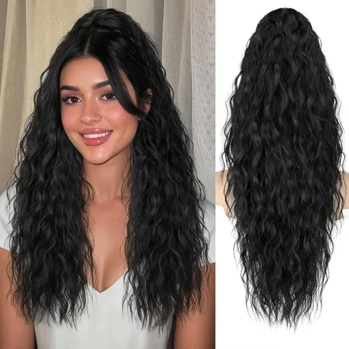 Miniatura 43 de ORSUNCER Extensión de cola de caballo de 18" con pinza rizada, cola de caballo esponjosa, extensiones de pelo sintético de aspecto natural para mujer