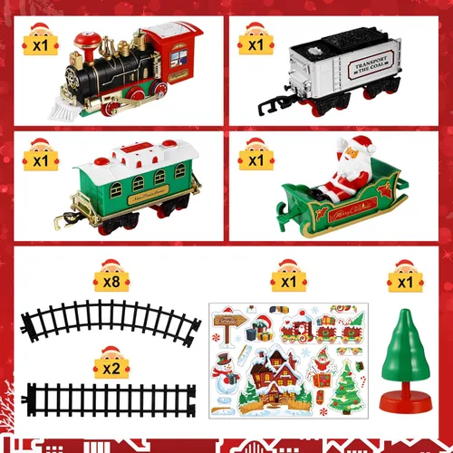 Miniatura 3 de Toyvian Juego de tren de Navidad Festivo Modelo de tren con pilas Mini luces y sonido, kits ferroviarios Motor de locomotora de vapor, luces