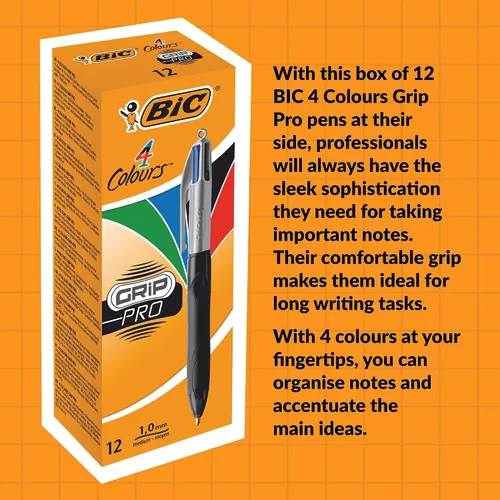 Miniatura 7 de BIC Grip Pro - Bolígrafos retráctiles de punta media (0.039 pulgadas) de 4 colores, 12 bolígrafos y cada bolígrafo contiene 4