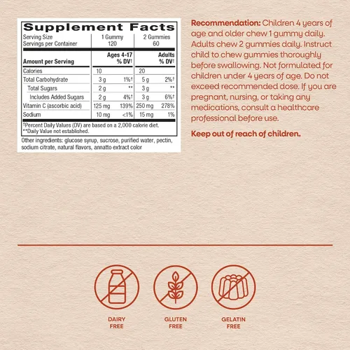 Miniatura 7 de Nature's Way - Gomitas de vitamina C para apoyo inmunológico*, sabor a naranja, 250 mg, 120 gomitas