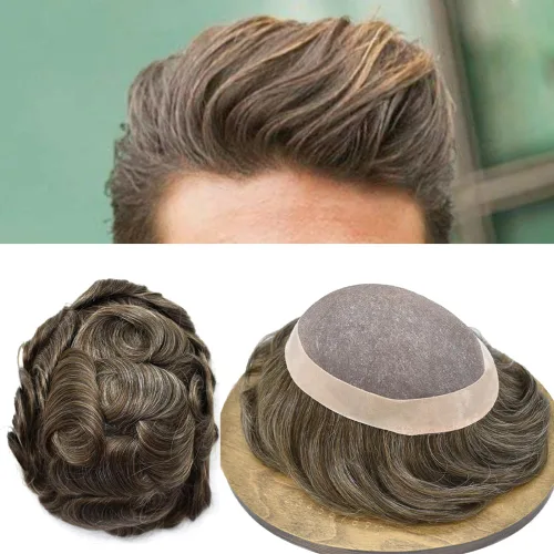 Miniatura 74 de LOVIN - Sistema de cabello humano para hombres, postizo fino de encaje mono para hombre, prótesis masculina de piel de polietileno alrededor