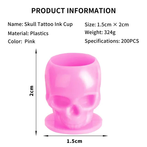 Miniatura 2 de 200 tapas de tinta desechables para tatuaje, vasos de tinta de tatuaje de calavera de plástico con base, vasos de tinta de pigmento de maquillaje