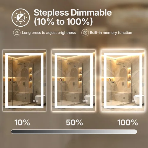 Miniatura 4 de Espejo de tocador LED de 24 x 36 para baño, espejo LED frontal y retroiluminado para baño con 3 luces de color, espejo de tocador de pared