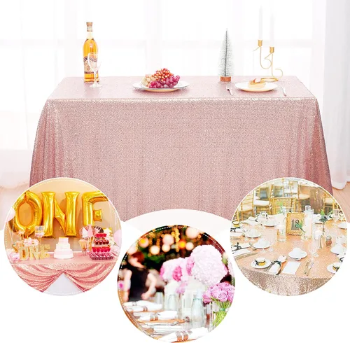 Miniatura 3 de nanbowang Sequin Tablecloth - Pink Table Cloths for Parties Rectangular Cover Overlay Sequin Fabric Linens Birthday/Baby Shower/Tea Party Decor