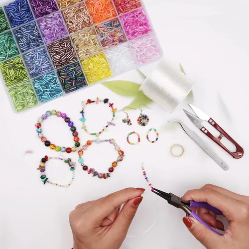 Miniatura 6 de EuTengHao Kit de 9600 cuentas de tubo de cristal con semillas de corneta, pequeñas cuentas para manualidades, pulseras, collares, manualidades