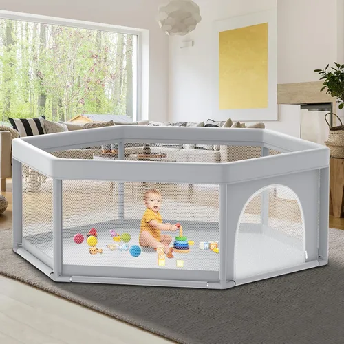 Miniatura 9 de Fshibila Corralito para bebés con alfombra, corralitos para bebés y niños pequeños, corralito de juego BabyFence para interiores y exteriores, patio