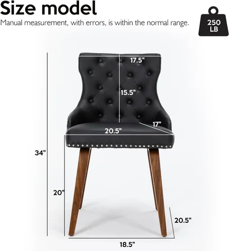 Miniatura 3 de Juego de 2 sillas de comedor tapizadas de piel sintética con botón de cabeza de clavo y patas de madera, sillón moderno de mediados de siglo