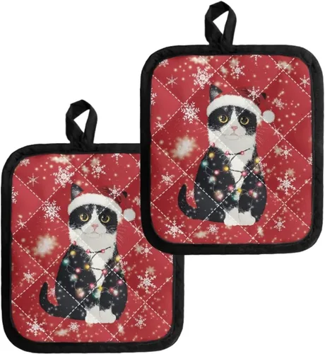 Miniatura 7 de Juego de soportes para macetas de flores rojas de pollo blanco y negro, resistentes al calor, almohadillas calientes para horno, antideslizantes