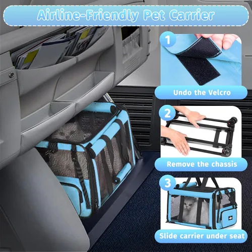 Miniatura 3 de Paw Ballet Transportador de mascotas con ruedas, jaula duradera para gatos aprobada por aerolíneas, transportador plegable para perros, bolsa