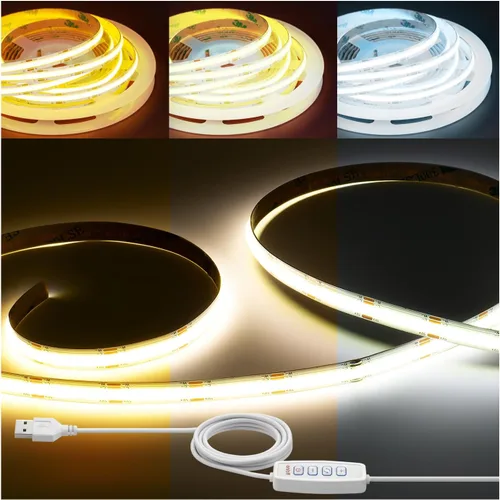 Miniatura 12 de iNextStation Tira de luz LED COB azul de 6.6 pies, tira LED COB de 5 V USB 640 LED con atenuador, CRI 93+, luces LED COB flexibles