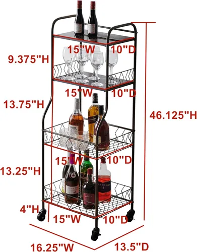 Miniatura 2 de Kings Brand Furniture - Estante para hornear de cocina de 4 niveles, soporte para horno de microondas, carrito utilitario con ruedas para servir