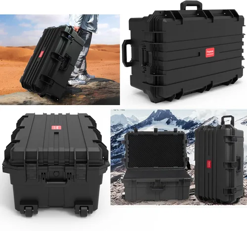 Miniatura 7 de Regetek Funda rígida impermeable, 33 x 21 x 14 pulgadas, funda para equipo con ruedas/espuma personalizable/mango retráctil para electrónica