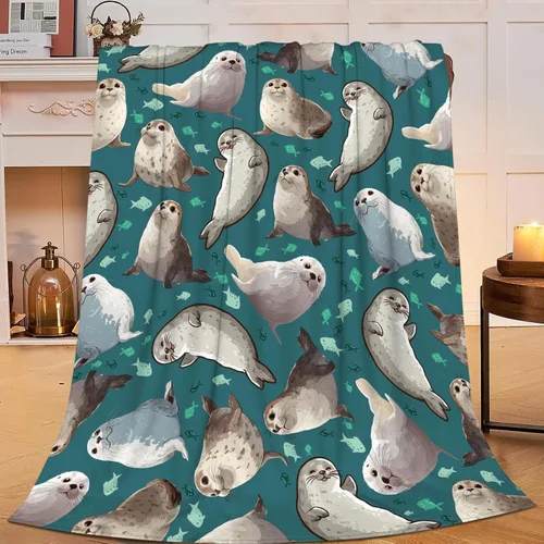 Miniatura 242 de Manta de Foca del Océano, Regalos de Focas para Niños, Niñas, Adultos, Mujeres y Hombres, Suave, Acogedora, Cálida, Felpa Esponjosa, Mullida