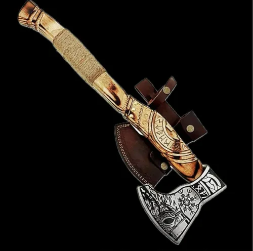 Hacha vikinga forjada a mano de 22 pulgadas con vaina, hacha con vaina, hacha para hombres, hacha de supervivencia, hacha de campamento barbuda