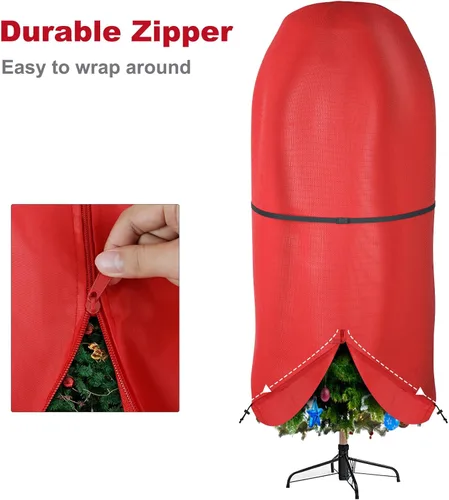 Miniatura 3 de Cubierta para árbol de Navidad con correas ajustables, bolsa de almacenamiento vertical para árbol de Navidad con cremallera y cordón para árbol