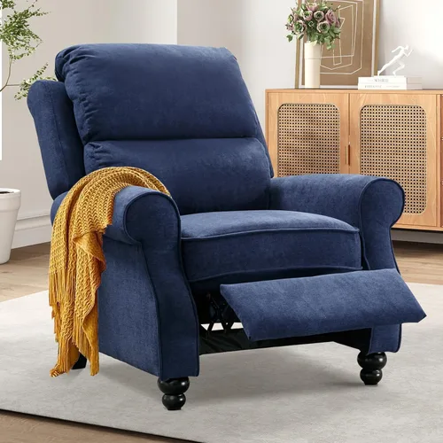 Bonzy Home Sillón reclinable de tela manual para adultos, silla reclinable para sala de estar y dormitorio de color azul marino