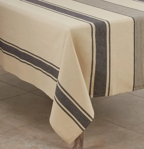 SARO LIFESTYLE Aulaire Collection - Mantel de algodón con bandas, 72 x 72 pulgadas, color natural
