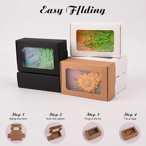 Miniatura 3 de Moukiween 30 cajas de jabón multicolor para jabón casero, 3.54 x 2.36 x 1.18 pulgadas, cajas de regalo de embalaje de jabón con ventana, pequeñas