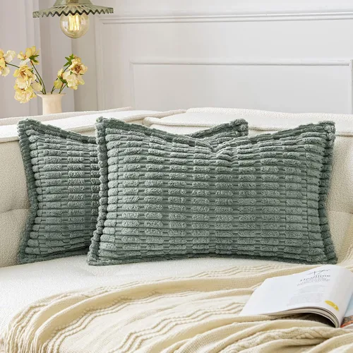 Miniatura 23 de MIULEE - Juego de 2 fundas de almohada decorativas de terciopelo de pana, naranja quemado, para otoño, suaves, a rayas, con borde ancho, decoración