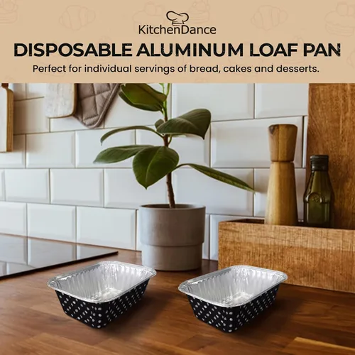 KitchenDance - Mini molde desechable de aluminio con lunares sin tapa, molde rectangular antiadherente de 6 onzas, perfecto para regalos de