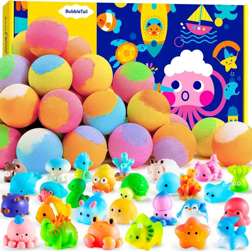Bombas de baño para niños con sorpresa en el interior, 28 divertidas bombas de ducha con juguetes de animales terrestres y marinos, aptas para niños