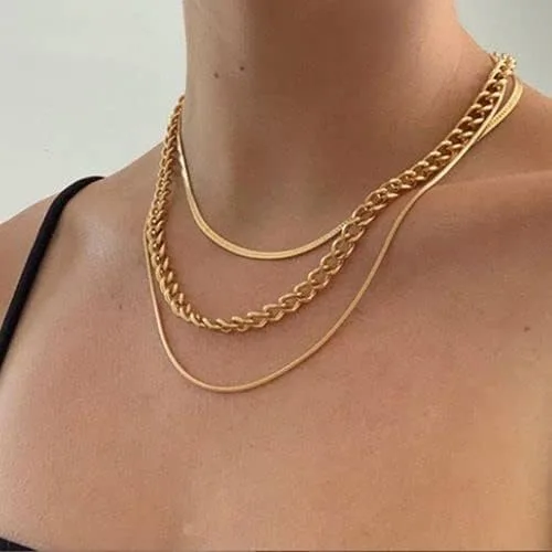 Miniatura 3 de JoycuFF Collar de oro para mujer, delicado collar de gargantilla en capas para mujer, caja de clip de serpiente, cuerda Figaro, collar de cadena