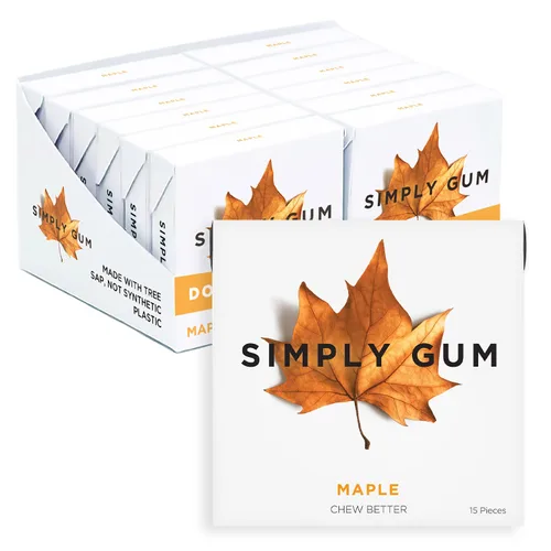 Miniatura 12 de Goma de Mascar Natural Surtida de Simply Gum, sin OGM, Vegana, 6 paquetes (90 piezas), incluye Menta, Canela, Jengibre, Hinojo, Café, Arce
