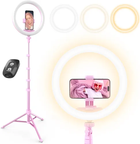 Miniatura 8 de UBeesize - Anillo de luz para selfies de 12" con soporte de trípode extensible de 62" y control remoto, luz LED circular con soporte para teléfono