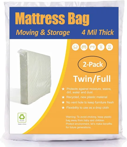 ComfortHome Bolsa de colchón para mudanza y almacenamiento, 4 milímetros extra grueso, tamaño individual y matrimonial, paquete de 2