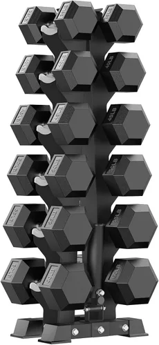 Miniatura 13 de PAPABABE - Juegos de mancuernas hexagonales de 60-550 libras con revestimiento de goma y soporte de almacenamiento, mancuernas con múltiples