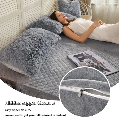 Miniatura 5 de LIFEREVO Paquete de 2 fundas de almohada de felpa lanuda de pelo sintético de terciopelo reverso, 20 x 36 pulgadas, fundas de almohada decorativas