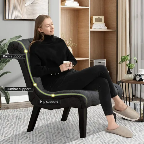 Miniatura 4 de Alunaune Silla de sala de estar, silla decorativa moderna, tapizada sin brazos, silla de dormitorio, sofá y respaldo de tela, sillón reclinable